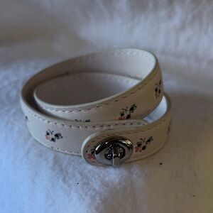 Coach Cream Floral Leather Wrap Bracelet with Silver Turnlock